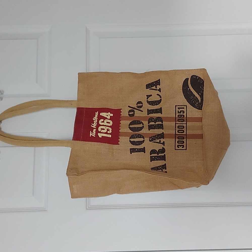 Tim Horton's 1964  tote bag. Made of jute with 100% polypropylene lining